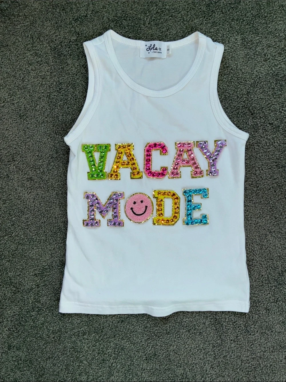 Lola + The Boys White Tank Top with Multicolor Rhinestone 
